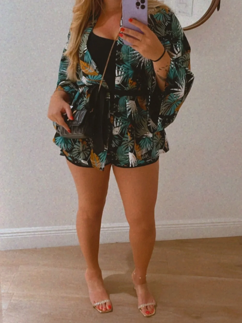 KEY CoutureTropical Print Pajama Set - Green, White & Mustard - Picture 4 of 4